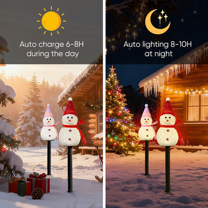 3 PCS Solar-Powered Multicolor Snowman Lights for Yard, Patio, Porch, Lawn