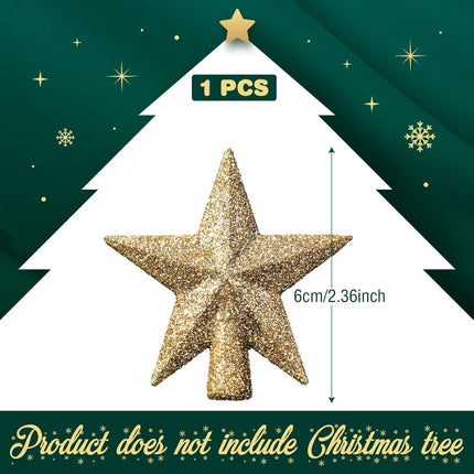 Mini Christmas Tree Topper Star – 2.36" Gold Glitter Decoration