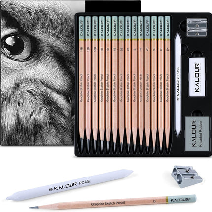 18Pcs Professional Sketch Pencil Set 5H-14B Drawing Kit with Erasers Sharpener