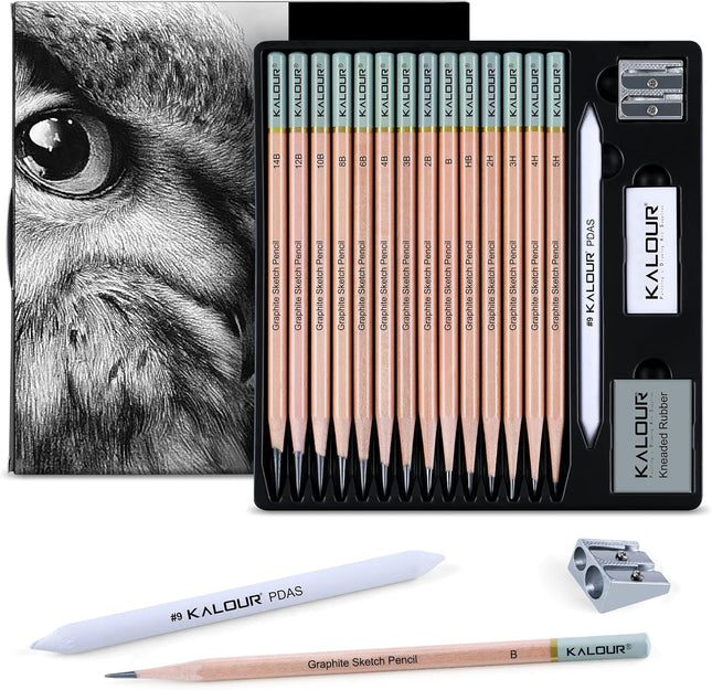 18Pcs Professional Sketch Pencil Set 5H-14B Drawing Kit with Erasers Sharpener