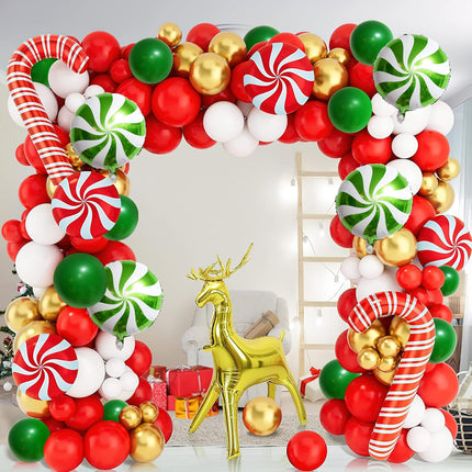 126-Pcs Christmas Balloon Garland Arch Kit Red, Green & White with Gingerbread Theme