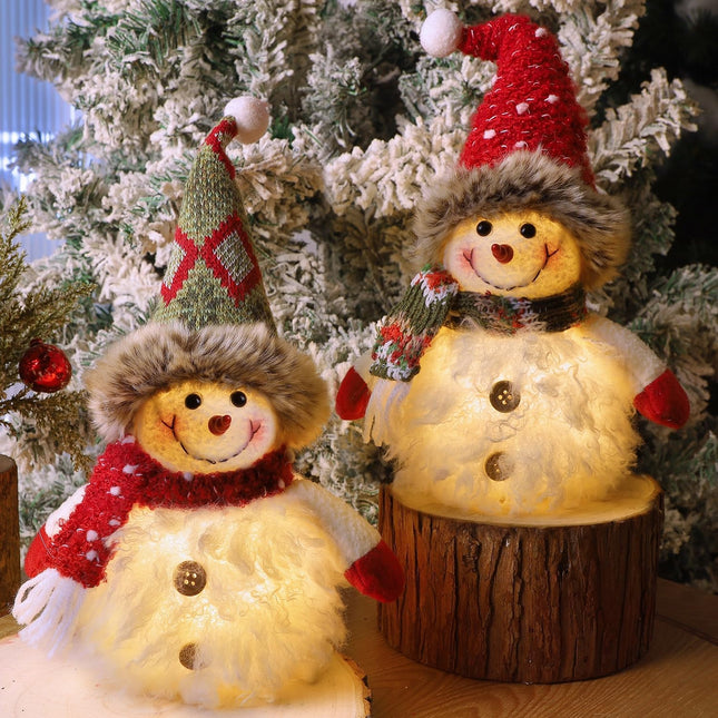 2 Pack Snowman Table Decorations – Lighted 10" Plush Figurines, Battery Operated
