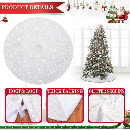 24" White Velvet Mini Tree Skirt – Glitter Sequin Small Tabletop Christmas Decor