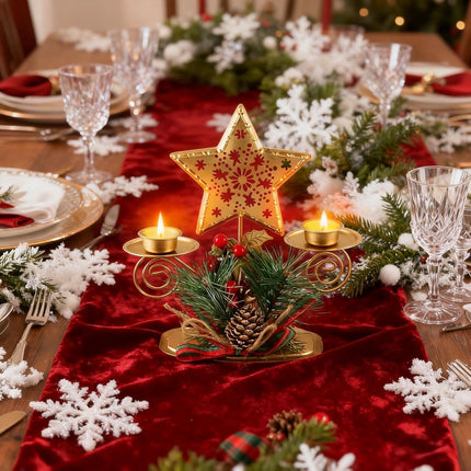 Christmas Table Candle Holders – Berries, Pine Cones & Leaves Holiday Decor