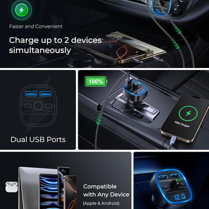 Wireless FM Transmitter Bluetooth Car Adapter MP3 Player with USB Charging