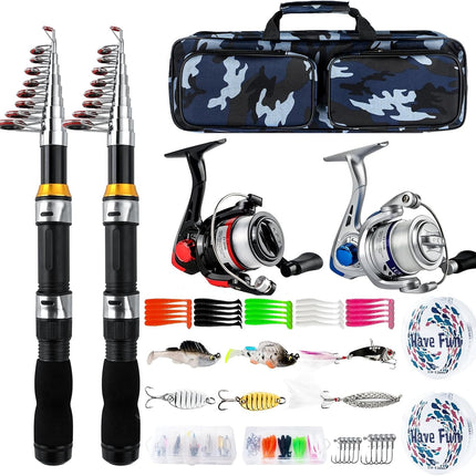 2PCS Telescopic Fishing Rod & Reel Combo with Bag for Travel Fishing