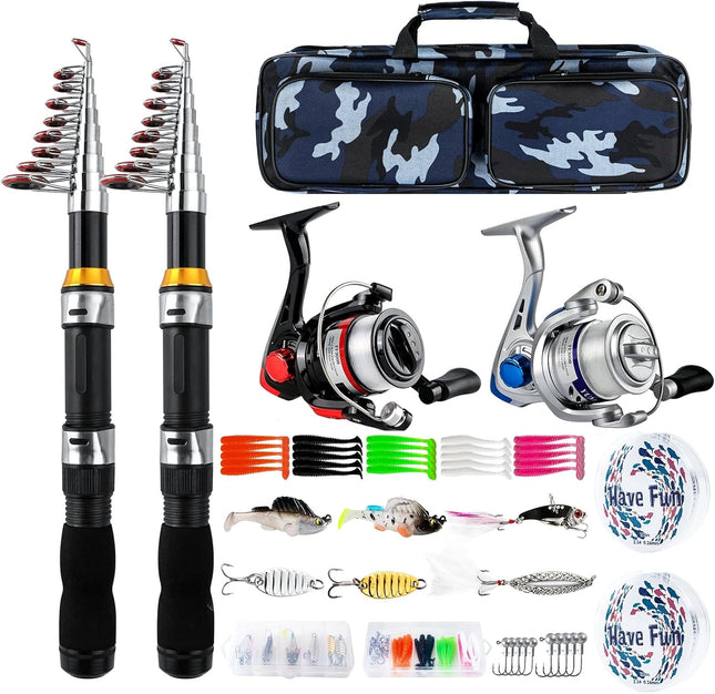 2PCS Telescopic Fishing Rod & Reel Combo with Bag for Travel Fishing