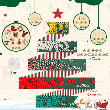 Christmas Beads for Bracelets Clay Bead Kit with Golden Beads & Holiday Charms for Crafts