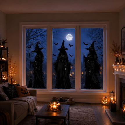 Halloween Witch Window Clings, Large Reusable Stickers for Indoor Outdoor Decor