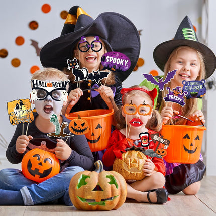 38-Piece Halloween Photo Booth Props, Trick or Treat Pumpkin Bat Witch Party Set