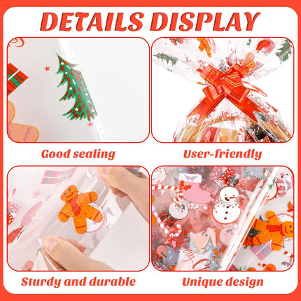12 PCS Large Christmas Basket Bags – Clear Cellophane with Red & Green Ties