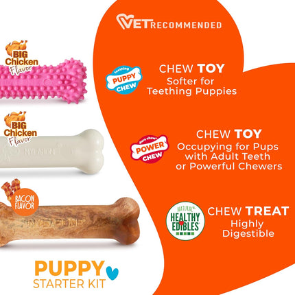 Puppy Chew Toys & Treats Triple Pack, Chicken & Bacon Flavor for Small Dogs