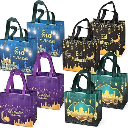 8PCS Eid Mubarak Reusable Gift Bags with Handles Ramadan Party Favor Bags