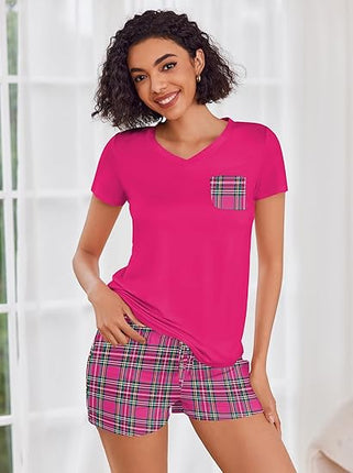Womens Pajama Set Short Sleeve V Neck Lounge Sleepwear XS-XXL