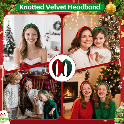 2PCS Velvet Knotted Christmas Headbands – Red & Green Holiday Hairbands