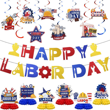 48 Pcs Happy Labor Day Decorations Set Banner Honeycomb Centerpieces