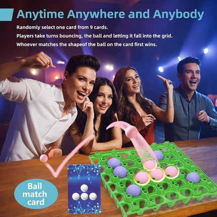 Bounce Ball 4 in a Row Party Game with 60 Balls, 9 Challenge Cards for 2–12 Players