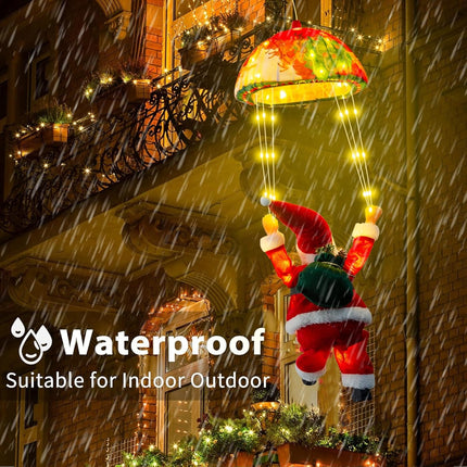 LED Santa Parachute Hanging Light, 8 Modes + Timer, Xmas Porch & Tree Decoration