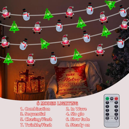 Christmas Lights Decorations – 17ft 50 LED Battery-Operated Lights with Santa, Snowman & Tree