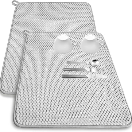 2 Pack Microfiber Dish Drying Mat, 24x17 Large Absorbent Kitchen Pads Gray