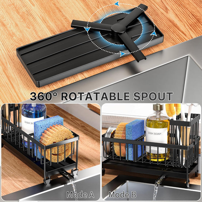 Sponge Holder for Kitchen Sink – Rustproof 304 Stainless Steel Caddy with Brush Holder (9.25″)