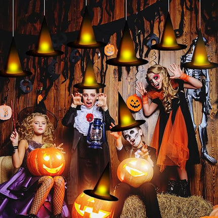 Halloween Floating Witch Hats with Tea Lights, DIY Light-Up Hats & 3D Bat Decor