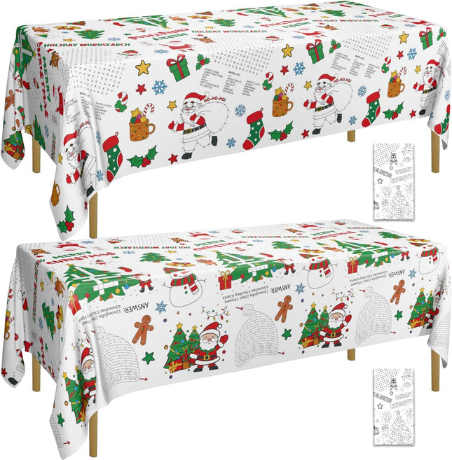 2-Pack Christmas Coloring Tablecloths 54×108" | Santa & Snowman Poster