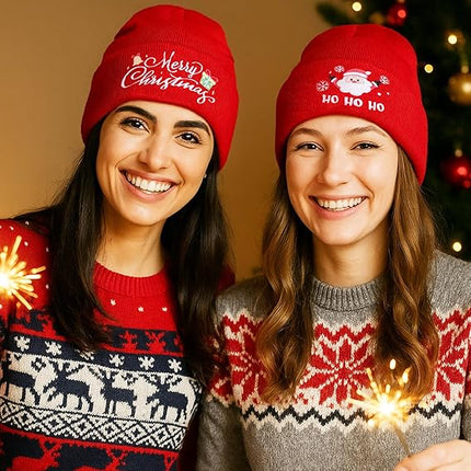 2PCS Winter Knit Beanies – Cuffed Embroidered Hats for Men & Women