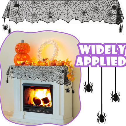 18x72in Halloween Black Lace Table Runner, Spider Web Gothic Mantel & Table Decor