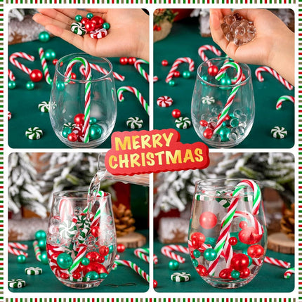 120pcs Christmas Vase Filler – Floating Red & Green Candy Cane Beads and Pearls