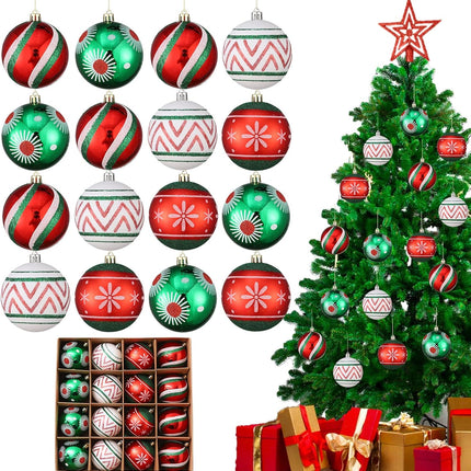 16-Piece Christmas Ornaments – 3.15" Shatterproof Red, Green & White Bulb Pendants