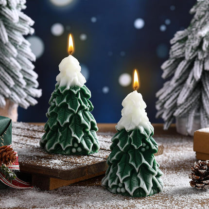2 PCS Christmas Tree Candles Large Scented Wax Snow Tree Holiday Table Décor