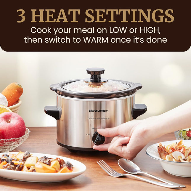 Electric Slow Cooker – 1.5 Quart Ceramic Pot, Glass Lid, Adjustable Temp