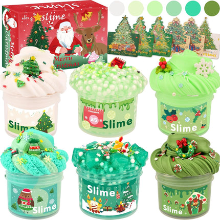 6 Pack Christmas Green Slime – Stocking Stuffers & Xmas Party Favors for Kids