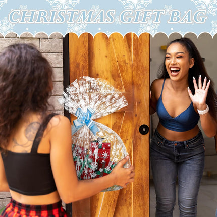 12PCS Large Christmas Cellophane Gift Bags – 40x28" with 10 Bows