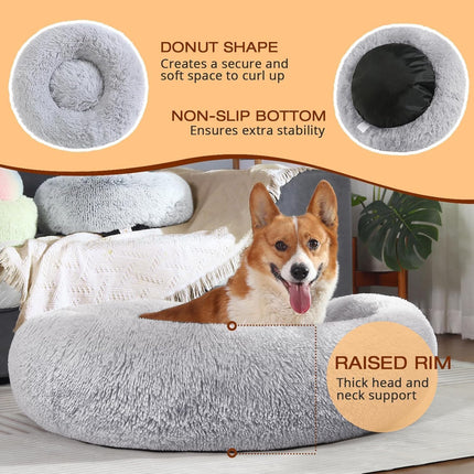 Small Dog & Cat Bed – Calming Donut, Soft Fluffy Cushion, 20" Washable