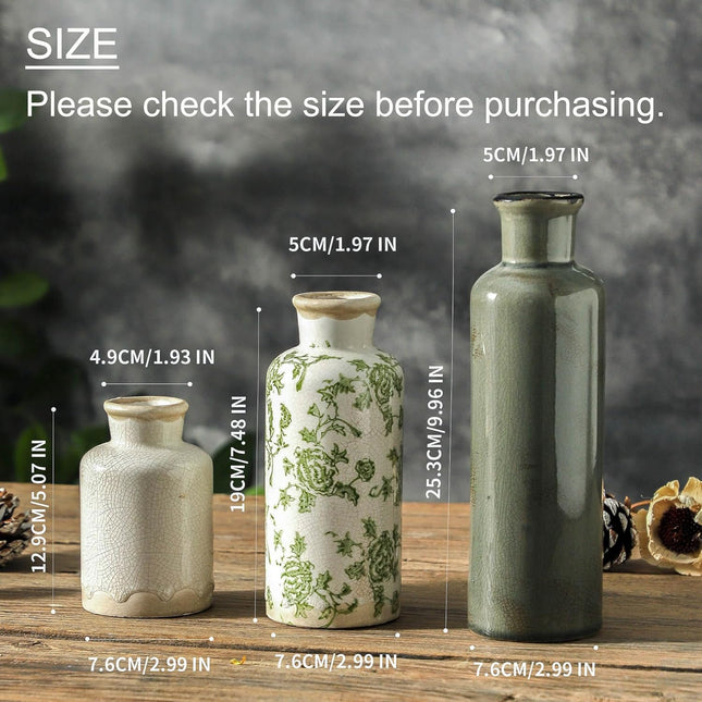 Ceramic Vintage Vases Set – Retro Floral Chinoiserie Table Decor