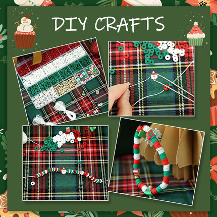 Christmas Clay Beads Set Xmas Colors Flat Round Polymer Beads with Charms