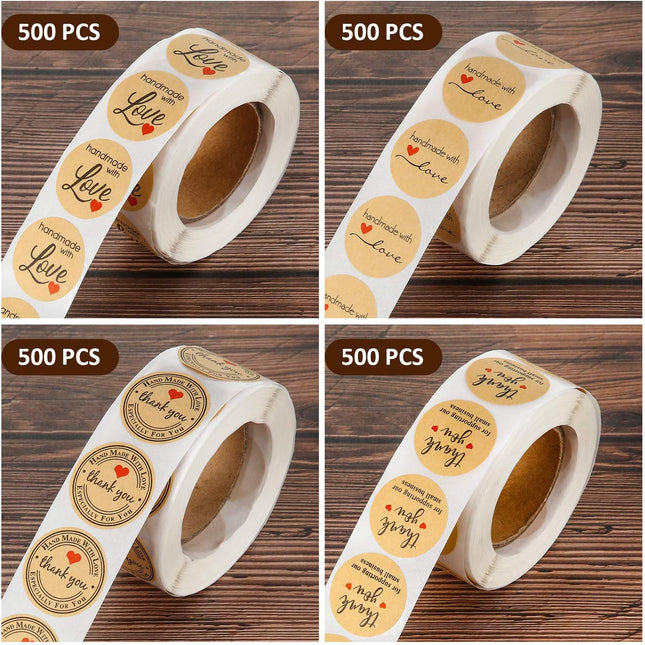 2000 Pieces Handmade with Love Stickers – 4 Rolls, 500 Labels for Gifts & Weddings