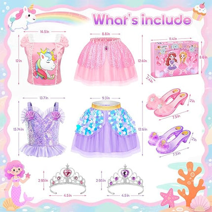 Princess Dress Up Clothes with Shoes – Mermaid & Unicorn Costume Set for Girls 3–6