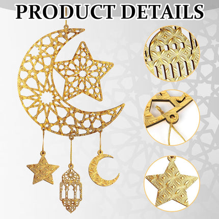 2PCS Eid Mubarak Wooden Door Signs Hollow Moon & Stars Ramadan Decor