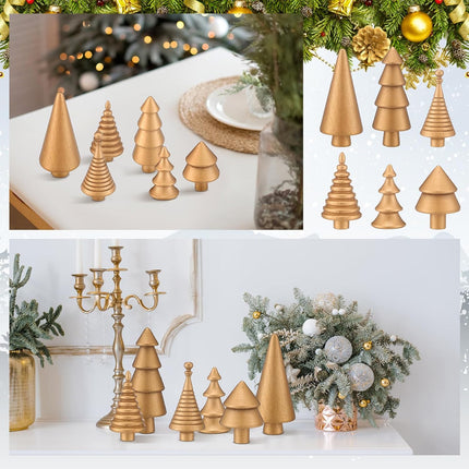 6PCS Mini Wooden Christmas Trees Gold Rustic Tabletop DIY Craft Decor