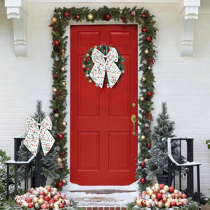 2PCS Christmas Wreath Bows – Red Green Dots Large 13x18" Holiday Decor