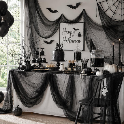 5-Piece Black Halloween Gauze Creepy Cloth, 72x30in Spooky Gothic Party Decor