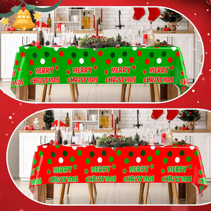 4 Pack Red & Green Polka Dot Christmas Tablecloths – 108×54″ Disposable