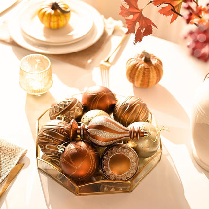 60pcs Autumn Christmas Ornaments, Copper Brown Gold Balls for Tree & Harvest Decor