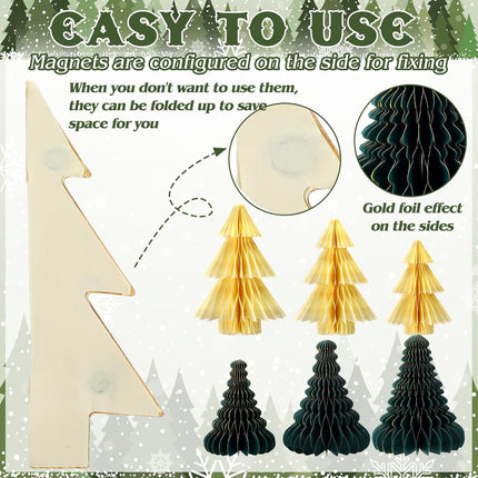 6PCS Honeycomb Christmas Trees Gold Edge 3D Table Centerpiece Holiday Decor