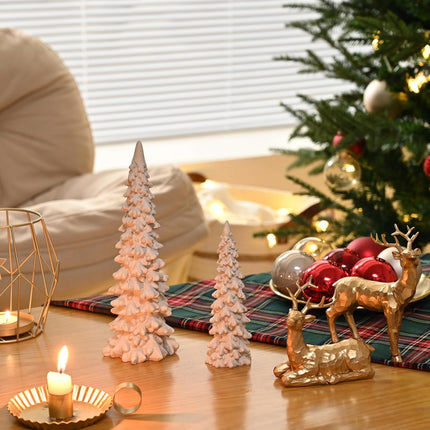 2 PCS Small Resin Christmas Trees Figurines Mini Xmas Tree Set for Home