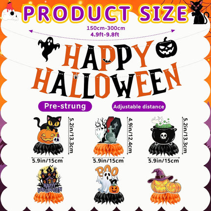 Halloween Honeycomb Table Centerpieces, Black Cat Ghost Pumpkin Witch Hat Boo Decor