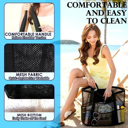 Large Mesh Beach Bag for Women Sandproof Pool & Toy Tote with Zipper Pocket Travel 2026